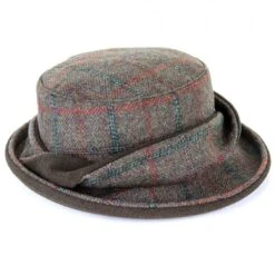 Heather Hats Oxshott Ladies Tweed Twist Hat - Forest Green/Wine Check -Outdoor Clothing Store heather hats oxshott ladies tweed twist hat forest green wine check 5 108804 p