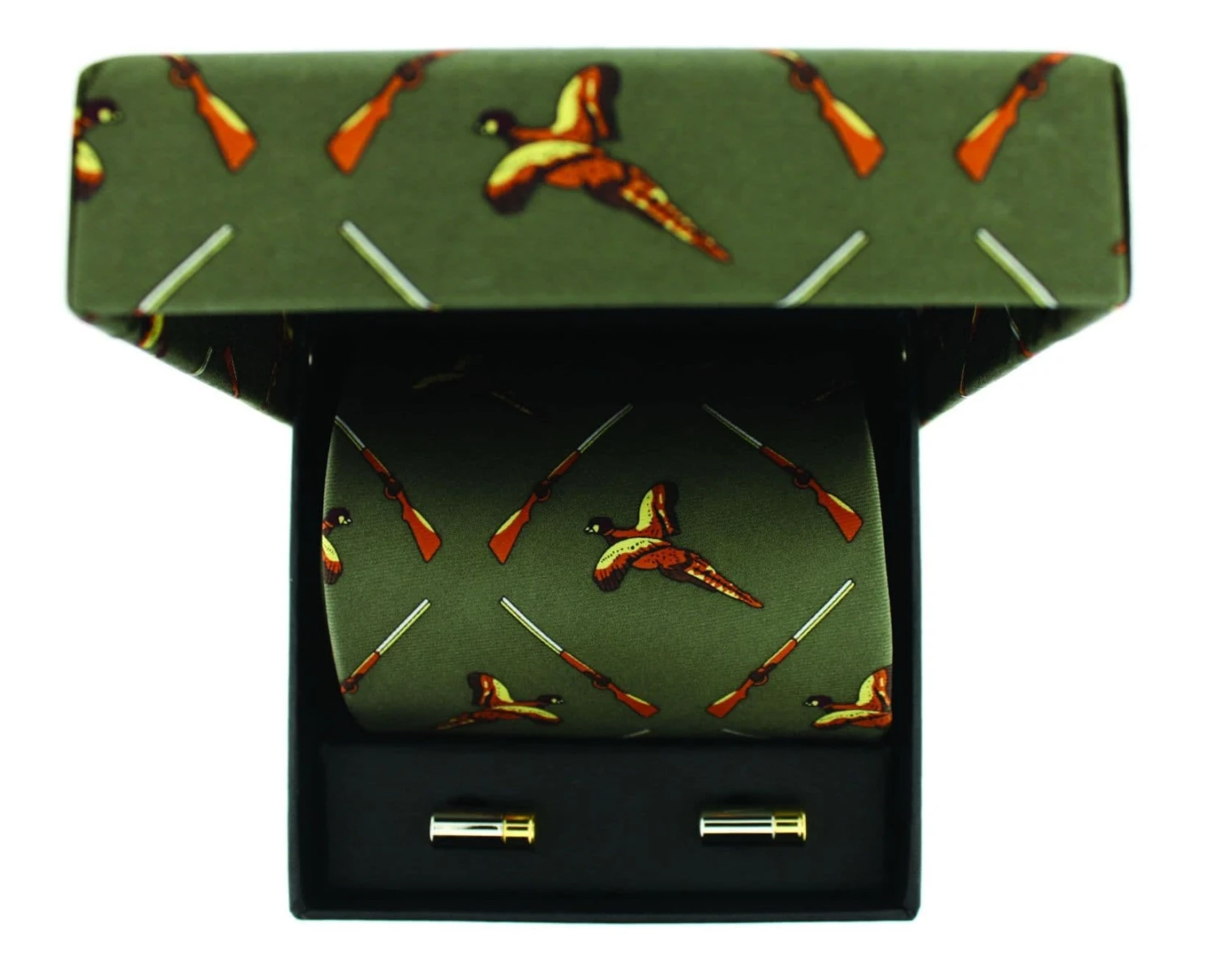 Soprano Green Flying Pheasants And Shotguns Country Printed Silk Tie And Cufflink Gift Box Set 6 Soprano Green Flying Pheasants And Shotguns Country Printed Silk Tie And Cufflink Gift Box Set - Image 4