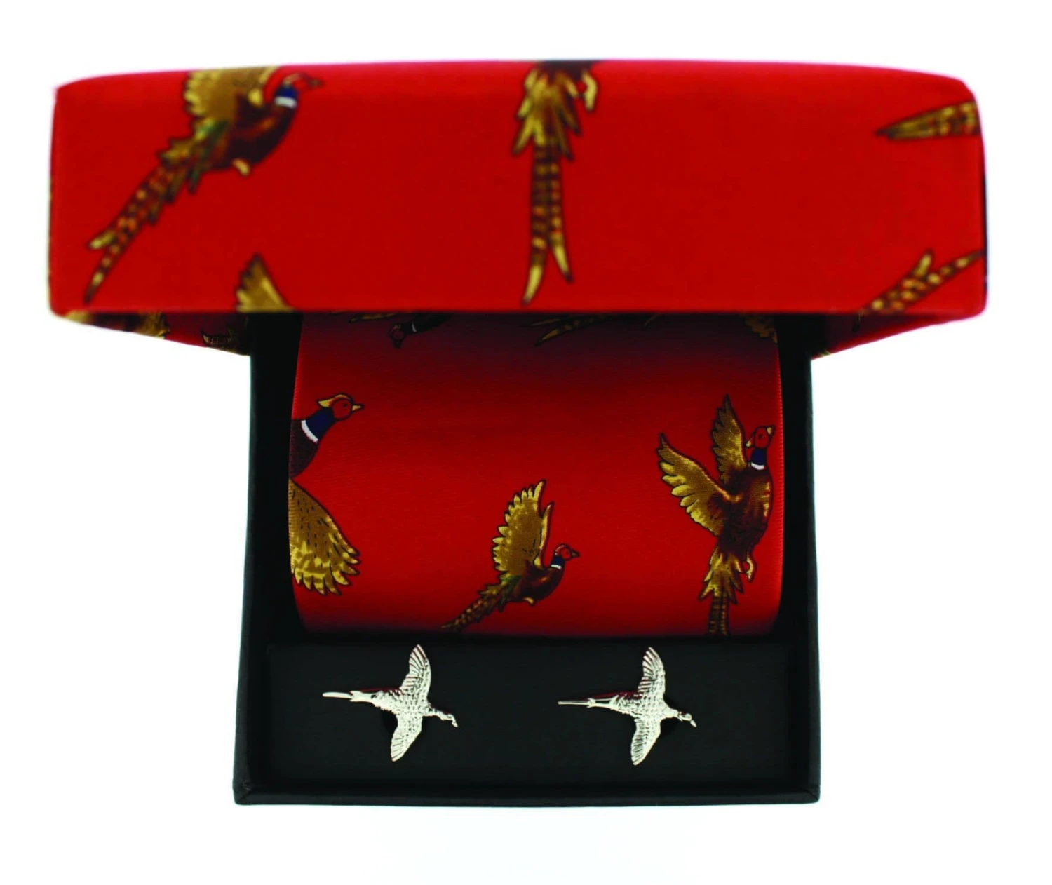 Soprano Red Flying Pheasant Country Printed Silk Tie And Cufflink Gift Box Set 3 Soprano Red Flying Pheasant Country Printed Silk Tie And Cufflink Gift Box Set